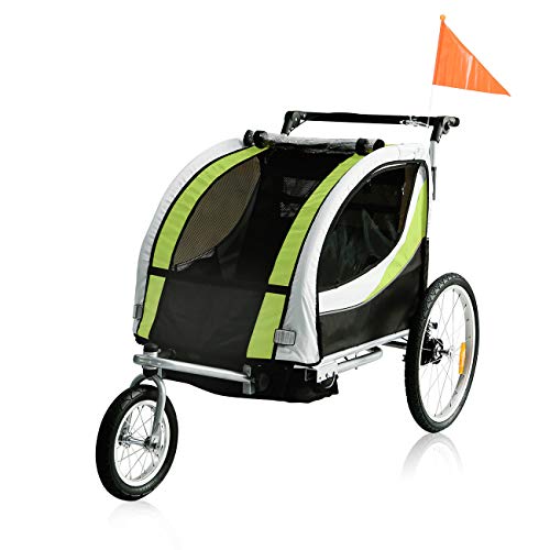 Remolque bicicleta para niños, disfruta la bici con los más pequeños 5 Samax Premium, con suspensión, color veder/gris