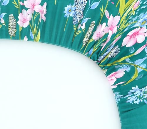 Image of KAWI Cotton Elastic Fitted Bedsheet Queen Size For Double Bed (78 X 60 X Up To 8 Inch, Green, 200 Tc, Floral)
