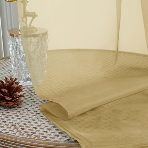 Image of OWENIE Gold Sheer Curtain 90 Inches Long 2 Panels Set, Solid Filmy Drapes for Living Room Bedroom, Elegant Window Voile Sheer Curtain Panels Drapes, 2 Pcs, Each 59 inch Wx90 L Inch