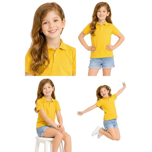 Image of Kids Girls Polo T-Shirt | Half Sleeves | 100% Organic Cotton Rich Bio-Wash Fabric | Ultra Soft & Breathable | Regular Fit | Plain Solid Color Casual Wear & School Uniform