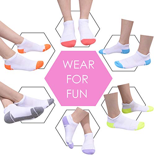 JOYNÉE Womens Athletic Ankle Sports Running Low Cut Tab Cushioned Socks 6 Pack,White,Sock Size 9-114