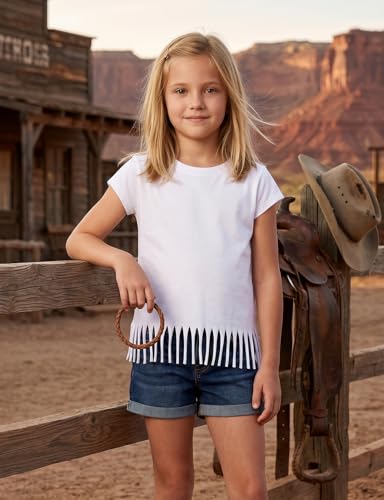 Image of Noomelfish Girls Short Sleeve Fringe T-Shirts Soft Jersey Cotton Tee Tops (3-12 Years)