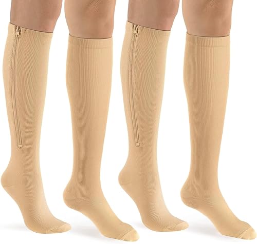 Image of bropite Zipper Compression Socks Women & Men|15-20mmHg closed Toe knee high | 2Pairs Calf Knee High 15-20mmHg closed Toe Compression Stocking suit for Walking Recovery, Pregnant, Nurse