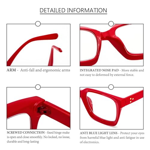Image of REAVEE 2 Pack Oversized Reading Glasses for Women Men Blue Light Blocking, Ladies Stylish Retro Square Large Computer Readers (Red /Brown Leopard 0.0x)