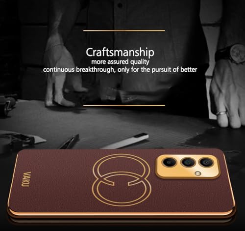 Image of Vaku Luxos Skylar Back Cover for Samsung Galaxy M34 5G with Leather Pattern Gold Electroplated Soft TPU Cover Shockproof Protective Case- Brown
