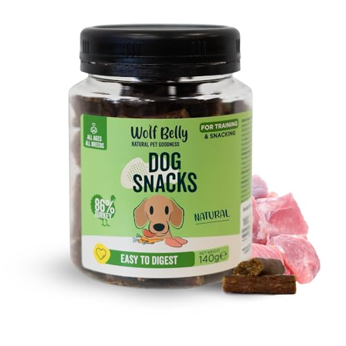Wolf Belly - Biscotti per Cani 86% Tacchino (80 pz) senza Cereali | Consistenza Morbida e Gustosa | Snack Naturali per l’Addestramento | Favoriscono Digestione | Deliziosi e Sani - Prodotto in Europa