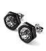 Mens Black Hex Nut Stud Earrings with Charcoal Crystal - Unisex Post Earrings, Hardware Jewelry