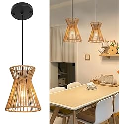 Lamparas De Bambu Rattan Kiwaezs Lampara techo Ratan Tejido Natural, Lampara Techo Colgante de Bambú Hecha a Mano, Candeeiro Teto Industrial Vintage, E27 Lampara Colgante de Ratán