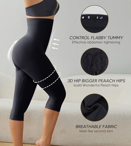 Image of Women High Waisted Capri Shapewear Tummy Control Butt Lifting Shaping Pants Under Dresses