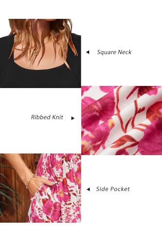 Image of Newshows Women's 2026 Summer Casual Square Neck Ruffle A Line Beach Vacation Sundress Work Business Dress with Pockets