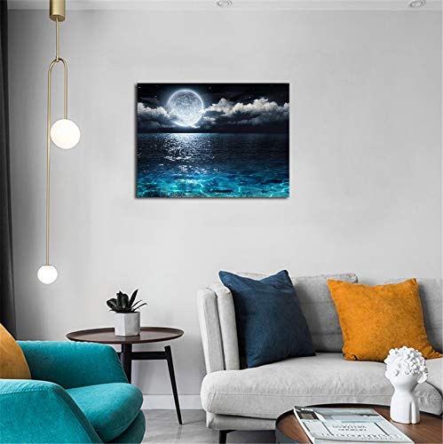 Hai dou ya Blue Moon Canvas Wall Art Painting - Wall Decor Modern Ocean Landscape Pictures Room Decoration Print Poster Artwork for Living Room Bathroom Home Decorative Framed Ready to Hang 12x16inch - Cosy Home Interiors Hai dou ya Blue Moon Canvas Wall Art Painting - Wall Decor Modern Ocean Landscape Pictures Room Decoration Print Poster Artwork for Living Room Bathroom Home Decorative Framed Ready to Hang 12x16inch - Image 3
