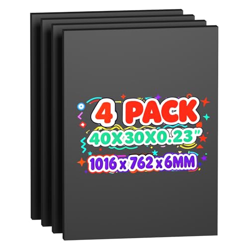 Hixdo 4 Pack Foam Board 30'X40', 0.23 Inch Thickness Black Poster Board, Double-Sided Acid-Free Foam Core Board, Large Lightweight Polystyrene Mat Board For Painting, Display, Craft & School Projects