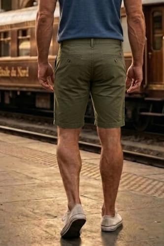 Image of Louis Philippe Men's Slim Fit Cotton Blend Solid Casual Shorts with Stretch
