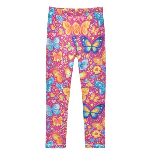 Rainbow Hearts Purple Pink Butterflie Girls Leggings Kids Yoga Pants Dance Active Tights 4T