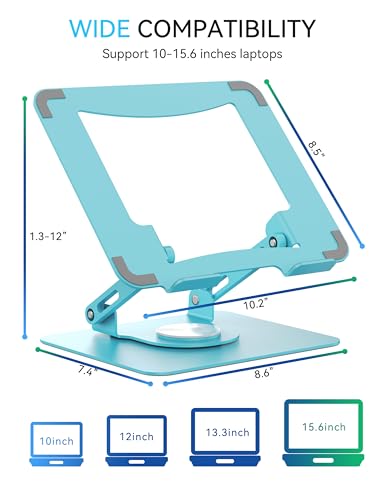 SOUNDANCE 360 Rotating Laptop Stand, Ergonomic Computer Riser for Desk, Adjustable Height Multi-Angle Metal Holder, Foldable Portable Notebook Elevating Base for Office & Home, Blue - Image 6