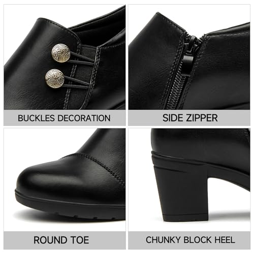 ALLOT Women's Dress Shoes Low Chunky Block Heels Slip-On Round Toe Office Business Work Pumps Supportive Casual Comfort Loafers3