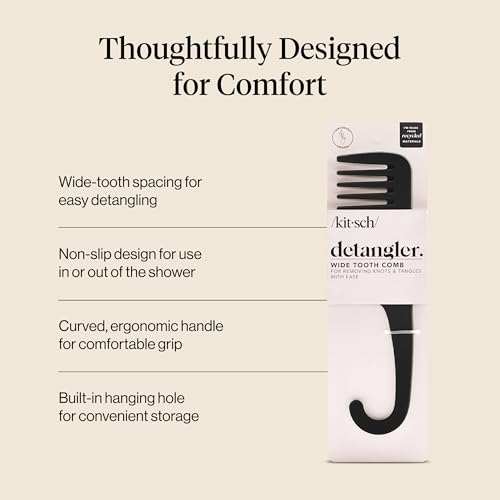 Kitsch Wide Tooth Comb For Curls - Hair Brushes For Women - Black | Curved Handle Detangling Tool for Curly, Wet & Thick Hairs, Frizz-Free Shower Comb for Women, Easy Everyday Hair Care - image 3