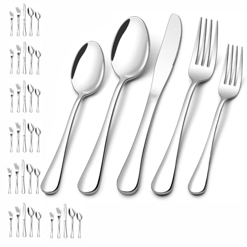 Consejos para Comprar Juego de cubiertos - 5 favoritos. 49 Juego de cubiertos de 40 piezas Cubiertos: Juego de cubiertos de acero inoxidable para comedor - Vajilla Utensilios para comer con tenedores Cucharas Cuchillo para carne (Plateado)