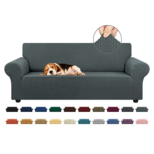 KEKUOU Stretch Sofa Cover Slipcover ,Couch Covers for 3 Cushion Couch Sofa (78"-94") Furniture Protector 3 Seater Sofa with Elastic Bottom for Kids,Dog, Jacquard Small Checked(Large,Grey)