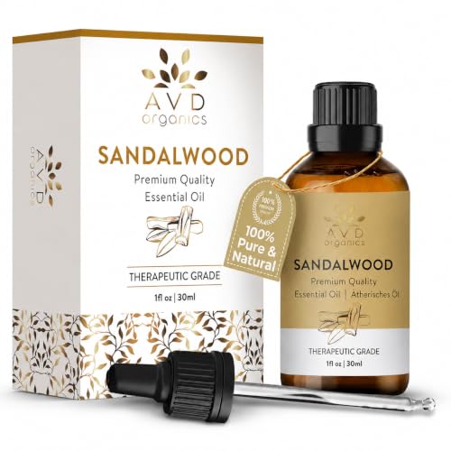 AVD ORGANICS Ätherisches Sandelholzöl 30 ml | 100% rein & natürlich | Sandelholzöl therapeutische Qualität für Haut Diffusor Aromatherapie & Klarheit | 1 fl. oz.