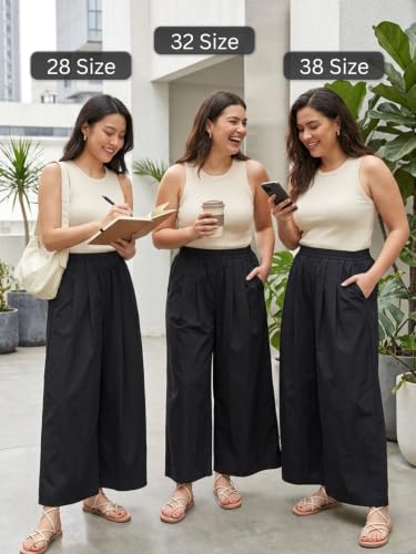 Image of Leriya Fashion Women High Waist Wide Leg Trousers | Casual & Formal Poly Cotton Pants for Women | Loose Fit Track Pants | Relaxed Fit Pleated Trousers for Casual & Semi-Formal Wear