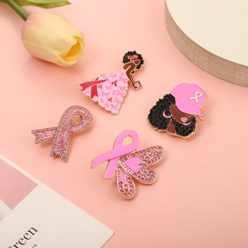 Image of Breast Cancer Awareness Pins Bulk Pink Ribbon Brooches for Women Faith Hope Lapel Pins Breast Cancer Awareness Jewelry Accessories Decorations Charity Public Fundraiser Supplies