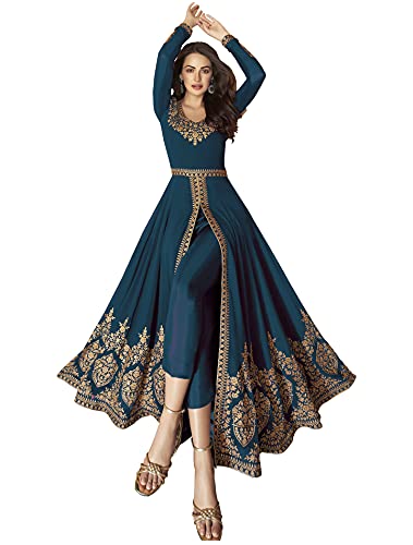 Image of Divine International Trading Co Women's Faux Georgette Semi Stitched Top with Santoon Fabric Bottom and Faux Georgette Dupatta Embroidered Front Slit Anarkali Dress