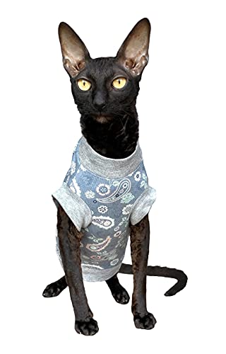 T-shirt chat bleu cachemire vetement Sphynx chat nu XL
