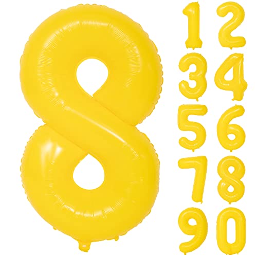 40 Inch Yellow Number 8 Foil Balloon Lemon Yellow Digital 8 Balloon