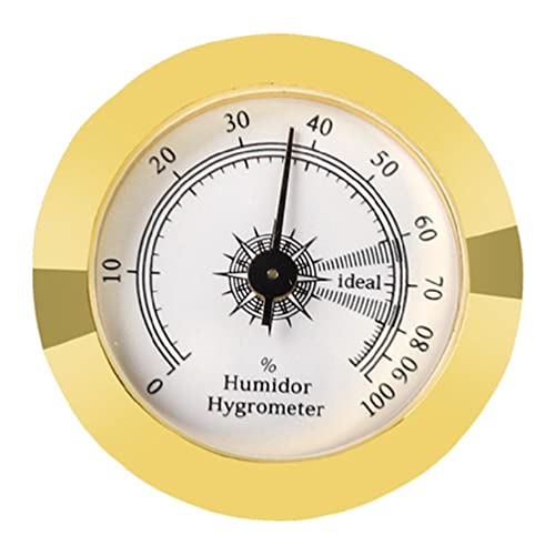 50mm Gold Round Glass Analog Hygrometer Mechanical High Accuracy Suit for Humidors Guitar Violin Box Small Round Glass Analog Hygrometer for Humidors Calibrated Outdoor