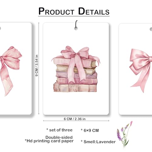 Image of Coquette Pink Bow Book Lavender Car Air Freshener, Preppy Pink Hanging Air Freshener 3 Pcs for Cars Closet Drawer Books, Cute Preppy Girly Car Accessories Mirror Decor for Women
