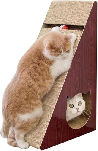 suriggo猫用 爪とぎ 段ボール 大猫用 研ぎクズ出にくい 鈴付き 三角型 高密度 壁家具保護 縦置き横置き 木目調デザイン 運動不足解消 ストレス発散 猫グッズ 実用なタイプおしゃれなタイプ