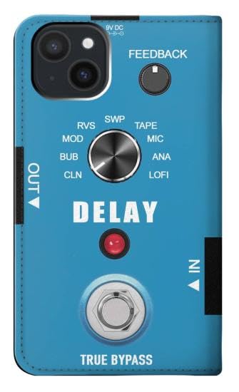 RW3962 Guitar Analog Delay Graphic PU Leather Flip Case Cover for iPhone 15 Plus