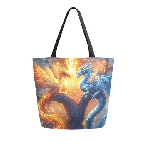 Extra Large Shoulder Tote Bag for Beach Travel Weekender Gym Phoenix Ice Dragon Sycamore Tree Reusable Grocery Canvas Shopping Bag