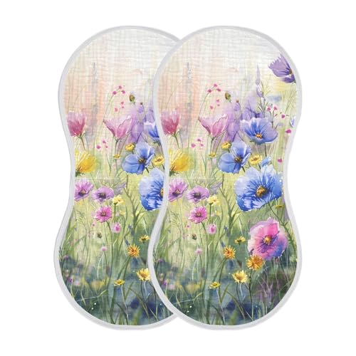 Colorful Wildflowers Muslin Burp Cloths 22x11 Inch - 4-Layer Organic Cotton & TPU Waterproof Lining, Absorbent Baby Bibs for Boys/Girls with Hanging Loop2