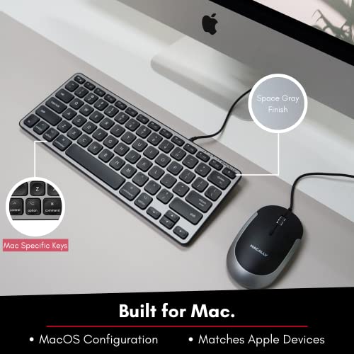 Macally Backlit Mac Keyboard Wired - The Perfect Size And Lighted - Slim And Compact Apple Keyboard With 3 Level Brightness Led Keys - Small Wired Keyboard For Mac, Macbook Pro/Air, Imac (Space Gray) #TOP5