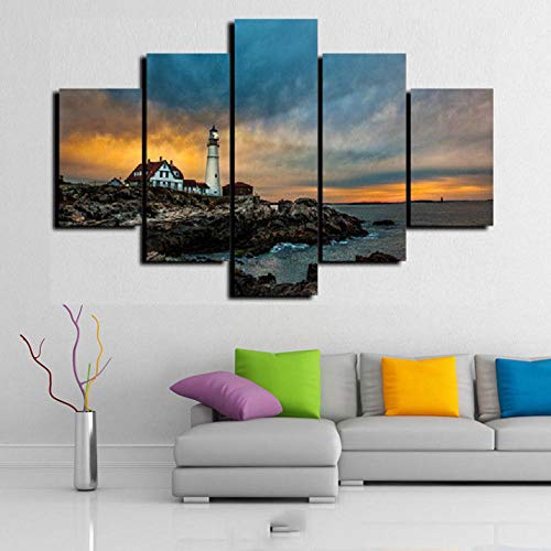 Tableau moderne impression sur toile 5 pièces phare et cabane