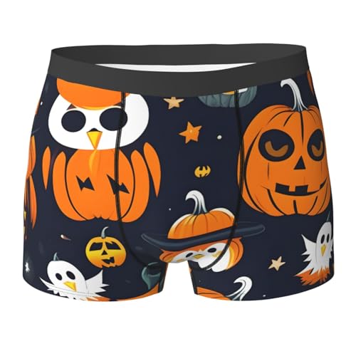 yyunbmr cool funny boxer shorts for men humorous shorts 3D cut underwear mens fashion shorts halloween owl ghost pumpkin print,Black,XL