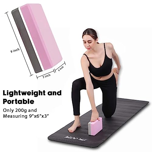 Image of De Jure Fitness Yoga Block - Non-Slip EVA Foam, Latex-Free with Beveled Edges for Stability & Balance - Ideal Yoga Accessory for Stretching, Pilates, & Meditation Support, Pink-Purple - Pack of 2