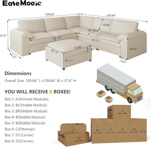 Image of EASE MOOSE Leather Sectional Couch, Oversized Modular Sofa, Beige | Pet-Friendly Faux Leather, Wide Deep Seat, Removable Covers, Solid Wood Frame, Easy Assembly, Scratch Resistant