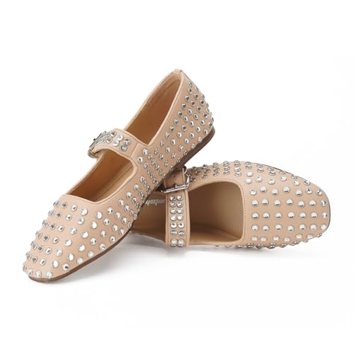 FUNKYMONKEY Women's Diamond Square Toe Mary Jane Flats with Adjustable Buckle Casual Comfort Shoes3