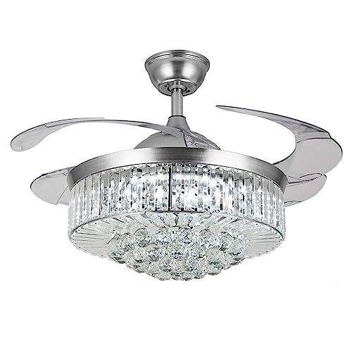 Ventilador de techo de cristal con luz regulable, ventilador silencioso de 6 velocidades, lámpara con control remoto, aspas retráctiles de ABS for dormitorio, sala de estar, hotel, restaurante ，Plafon
