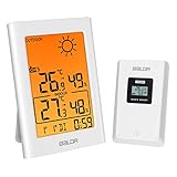 Balight Indoor Outdoor Thermometer Hygrometer Gauge with Backlight & Remote Sensor, Digital Wireless Weather Station Temperature Humidity Monitor, Date/Time/Clock Alarm/Min/Max Record (White)