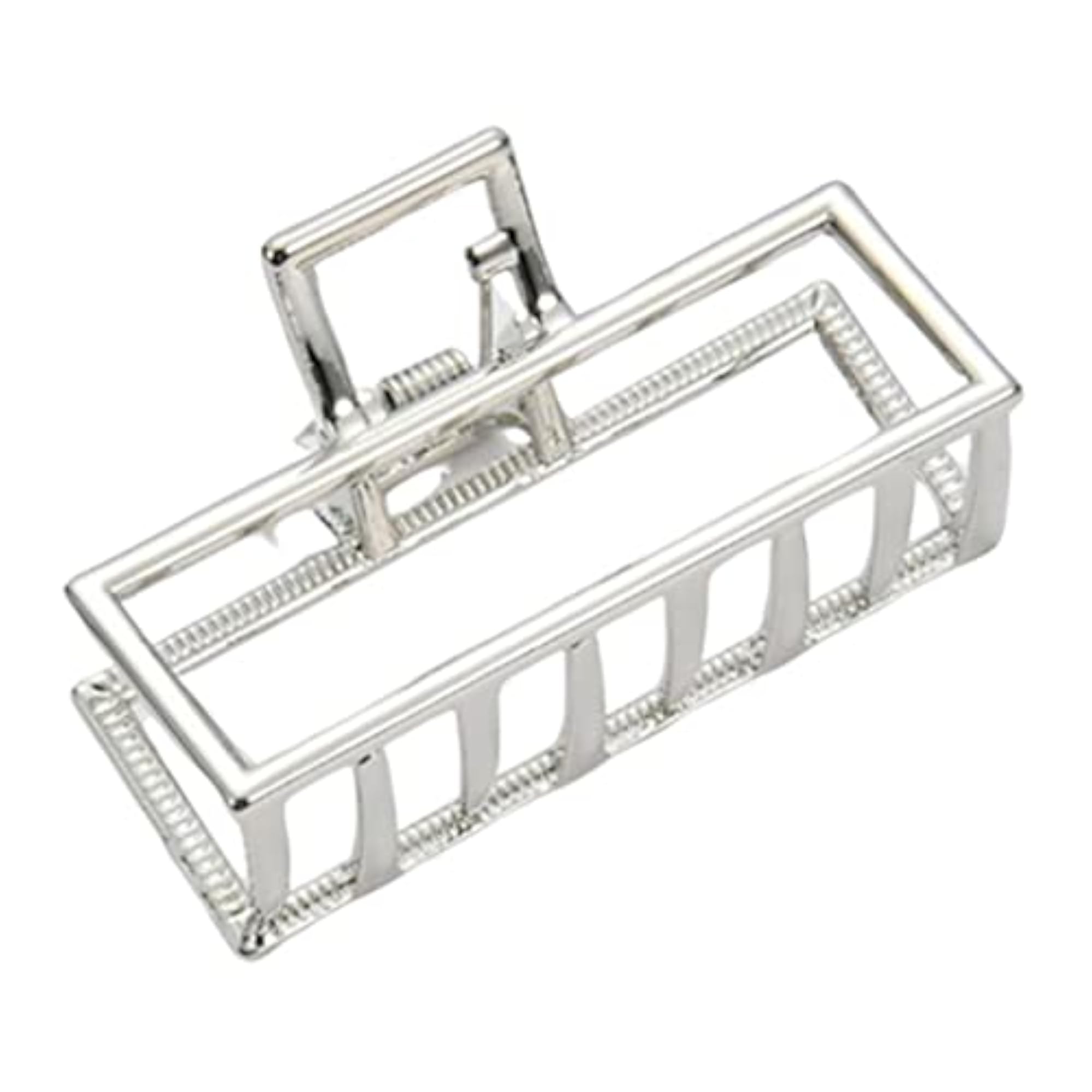 Metal Jaw Clamp Hair Claw Clip for Women, Rectangle Silver