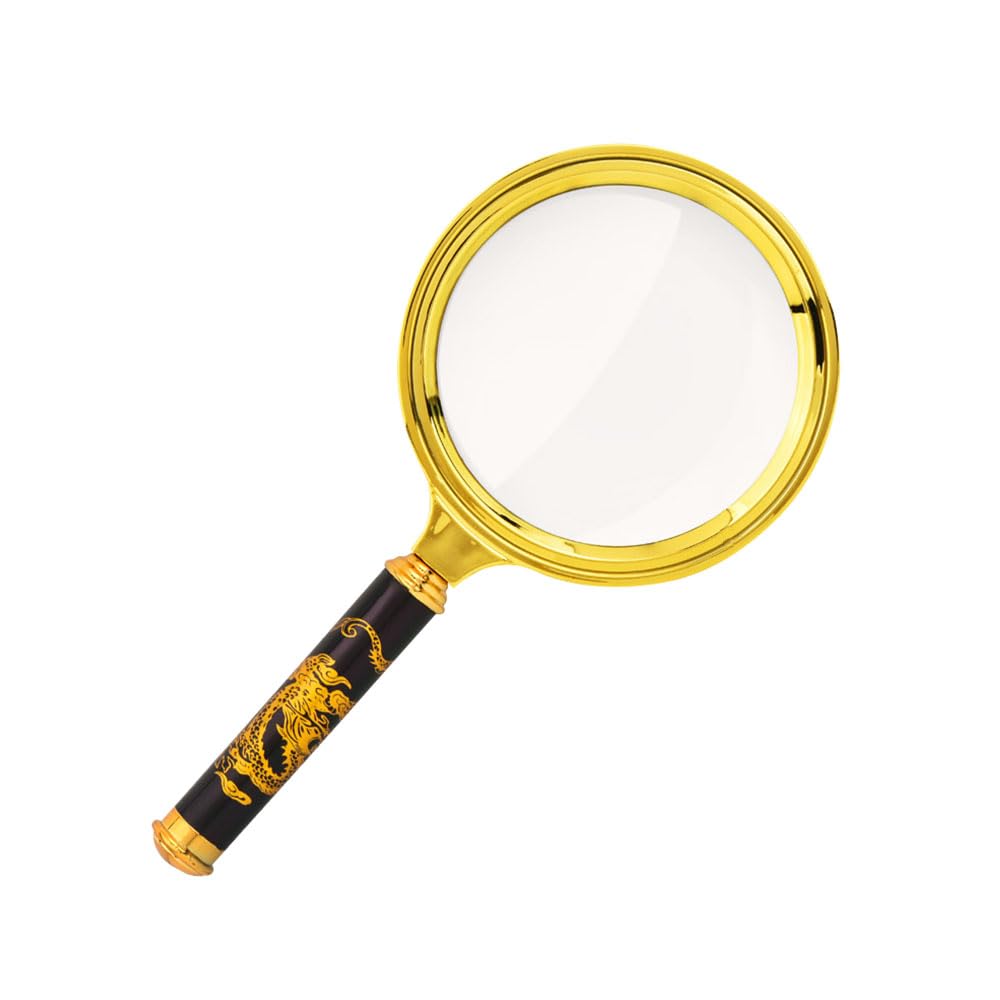X-SHIYUN 10X Handheld Magnifier,Reading Magnifier 10X with Dragon Pattern Handle for Book and Newspaper Reading,Insects and Plants Observation?Gold?
