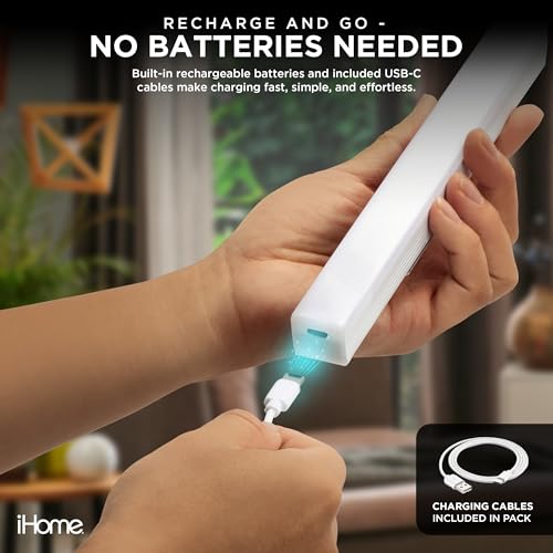 Image of iHome Rechargeable Auto Sensing Light Bars, Motion Sensor, Dimmable, Auto /Always-On Modes, Easy Installation (4-Pack 8 inch LED Light Bar)