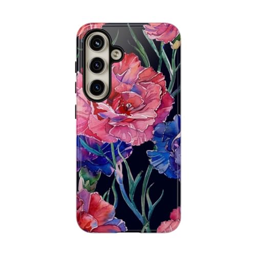 Coque fleurie Samsung S24 rigide brillante motif œillets aquarelle artistique