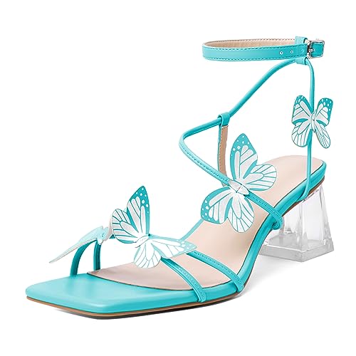 Image of Zamikoo Women's Heeled Sandals Square Open Toe Ankle Strap Block Heels Strappy Clear Heels Chunky Low Heels