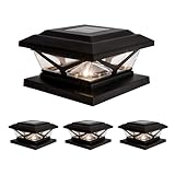 Home Zone Security 4-Pack Crown Style Solar Powered Post Cap Light with LiFePO4 Battery, Dusk to Dawn, 3000K 5000K LED Adjustable Temperature, Fits up to 5.5'x5.5' Post, Black
