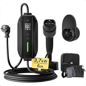 chargeur voiture electrique 3,68kw [6m, 6/8/10/13/16a] dé cable type 2 recharge avec affichage numérique contrôlable compatible avec e 208, spring, 500e, model 3, megane ev, zoe et autres ev et phev